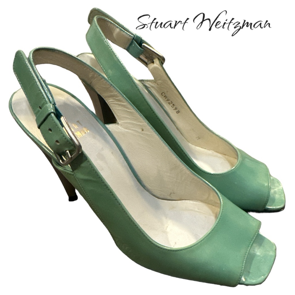 Stuart Weitzman Mint Green Patent Leather Heel, Euc Size 7